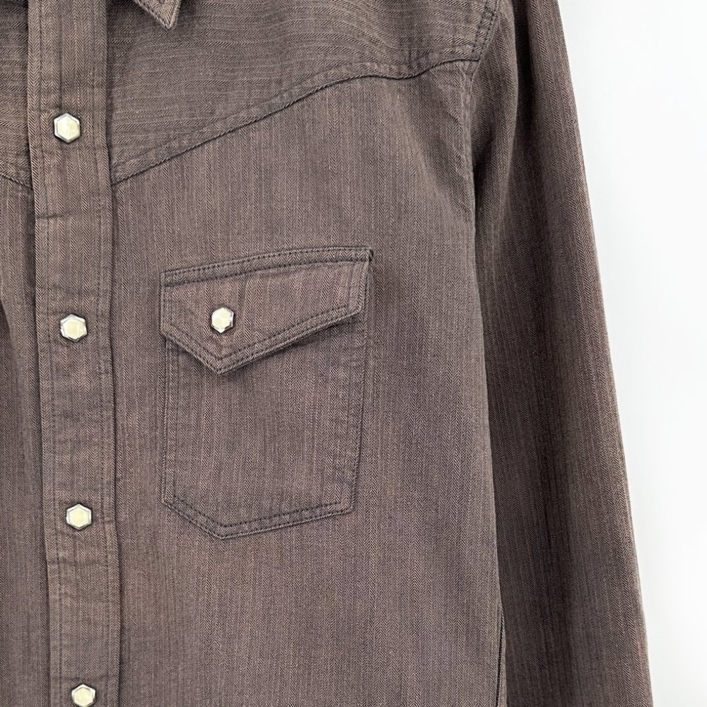 [sold] The Flat Head Brown Rib Denim Snap Button Western Shirt Overshirt sz 38 - Picture 3 of 8